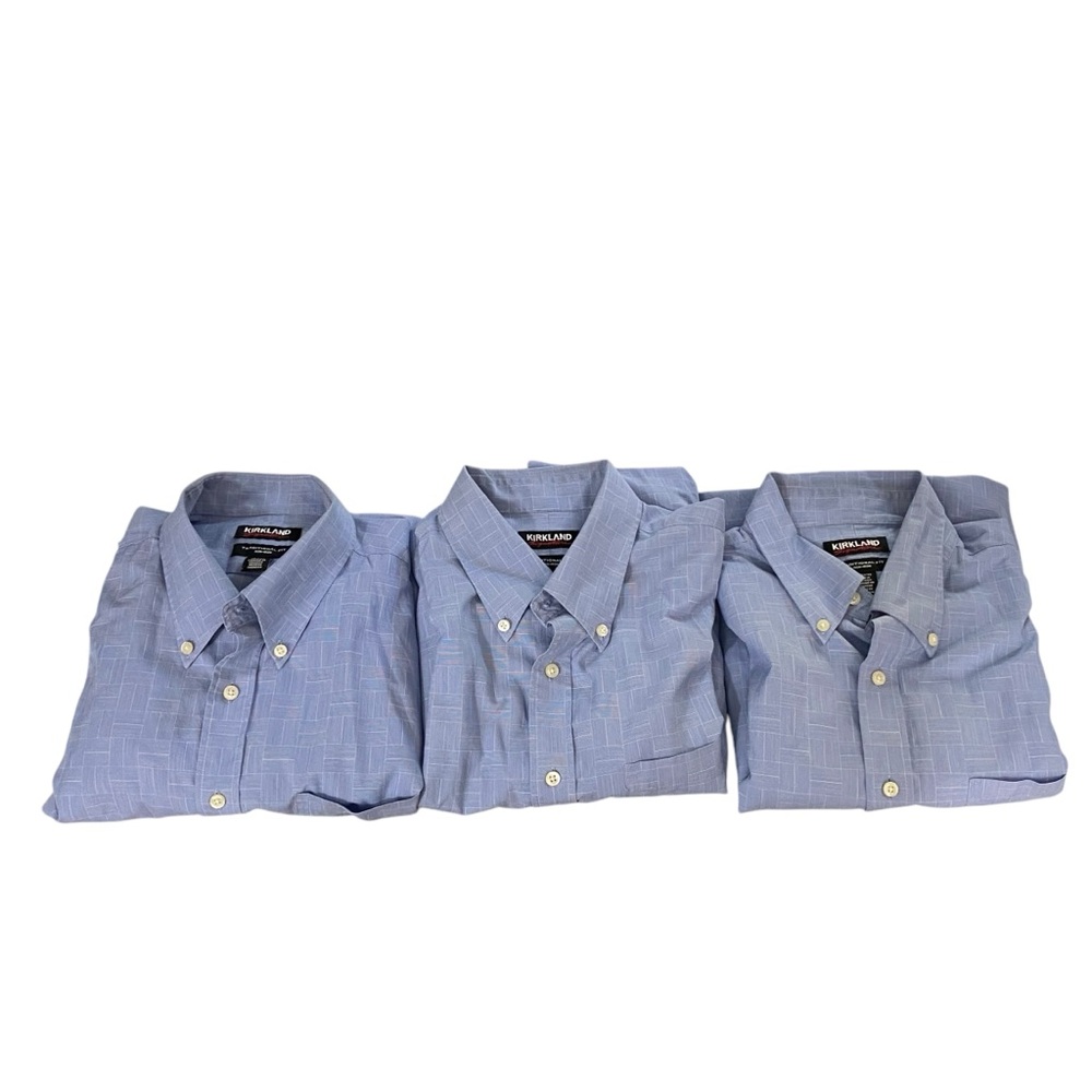 Kirkland Button Down Dress Shirt Men 17 32-33 Blue Lot Of 3 Long Sleeve Non Iron